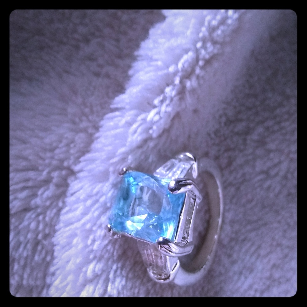 Sterling Silver Plated Ring -Simulated Aquamarine